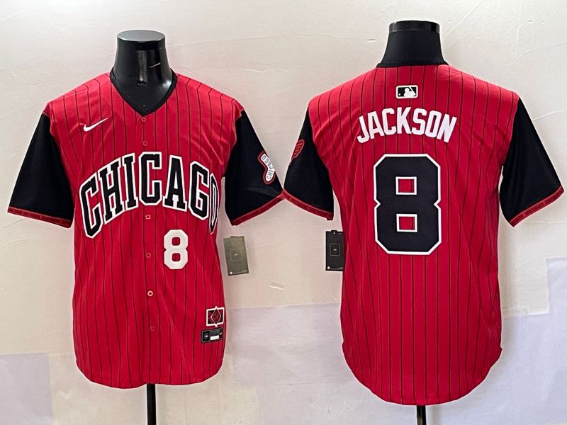 Men Chicago White Sox #8 Jackson Red Stripe Joint Name Nike 2025 MLB Jersey style 2
